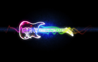 Neon guitar black background light - mouth free wallpaper