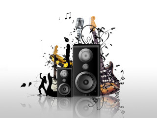 Speakers musical notes guitars background - post grunge free wallpaper