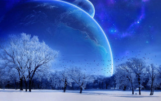 Blue planet stars birds snow 2 - a blue planet free wallpaper for desktop