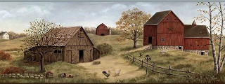 Farm chickens barn fence tree - folk art free wallpaper