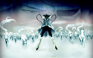 Woman white horses demon horns - horn free wallpaper