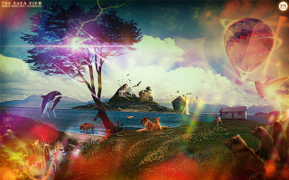 Animals field lake sky background - psychedelic free wallpaper for desktop