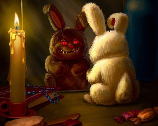 Rabbits candle book light painting - dark art free wallpaper