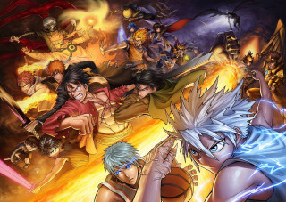 Anime characters fire lightning background - a basketball free wallpaper for desktop