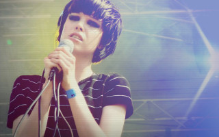 Woman headphones microphone stage backdrop - a geometric pattern free wallpaper