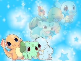 Pokemon group laying blue background - kawaii free wallpaper for desktop