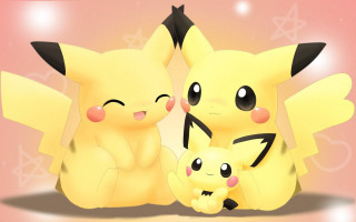 Pikachu couple sitting pink background - pokemon free wallpaper