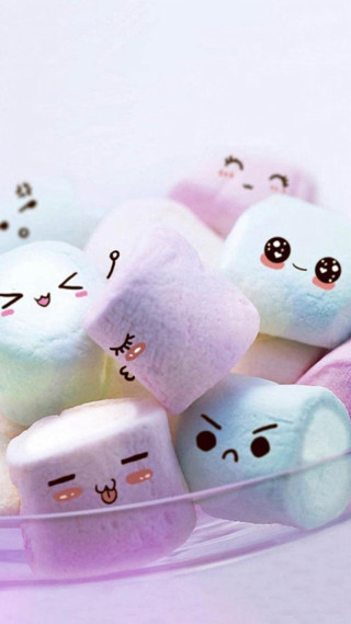 Bowl marshmallows faces drawn eyes - free love wallpaper