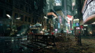 City street night lights buildings 2 - cyberpunk city free wallpaper