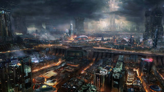 Futuristic city tall buildings night 3 - craig mullins free wallpaper for desktop