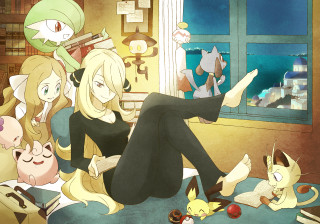 Anime characters bed cat dog - a bed together free wallpaper