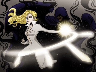 Cartoon woman light saber man - a light saber free wallpaper for desktop