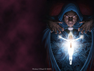 Man holding cross glowing light - a painting of a man holding free wallpaper