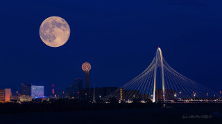 Full moon city skyline bridge - a large moon free wallpaper