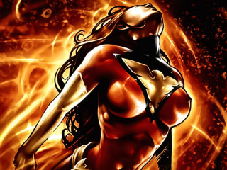 Woman red yellow costume fire - a fire background free wallpaper