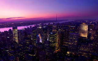 City skyline night purple water - unreal engine free wallpaper for desktop