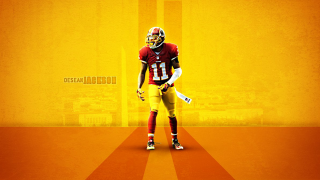 Football player yellow background red - a white helmet free wallpaper