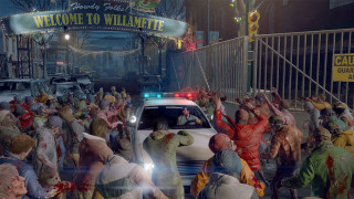 Police car zombies night wall - a street free wallpaper