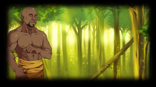 Man yellow belt forest trees - character art free wallpaper for desktop