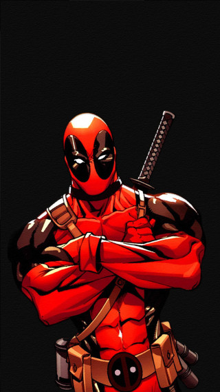 Deadpool sword black background red - heroic pose free wallpaper for mobile
