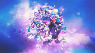 Anime characters blue purple background - synchromism free wallpaper