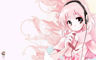 Girl headphones pink background microphone - headphone free wallpaper