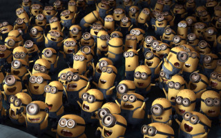 Minions group surprised eyes wide - eye wide open free wallpaper