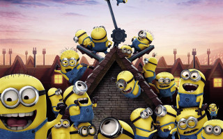 Minions group building hammer surrounding 2 - a hammer free wallpaper