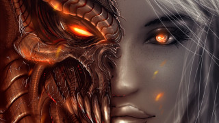Woman red eyes dragon face - horn and horns free wallpaper