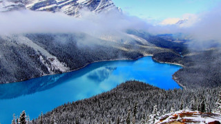 Blue lake snow covered mountains - low free wallpaper
