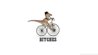 Dinosaur riding bike bitches top - sticker free wallpaper