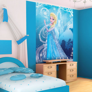 Frozen princess bedroom blue bed - dresser free wallpaper