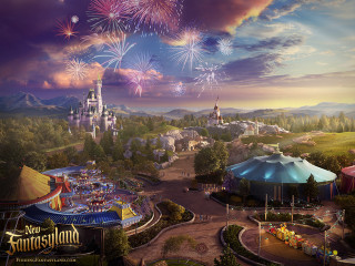 Carnival castle fireworks sky tent - matte painting concept art free wallpaper