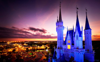 Castle sunset city lights cloudy 2 - a sky free wallpaper