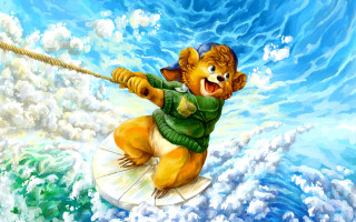 Bear surfboard ocean rope mouth - a green jacket free wallpaper