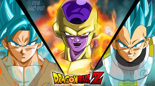 Three different dragon z characters - yellow hair free wallpaper