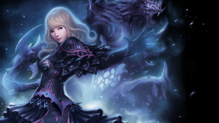 Woman black dress purple dragon - a blue dragon free wallpaper