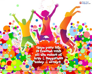 Jumping people quote happiness fun - a quote above them free wallpaper