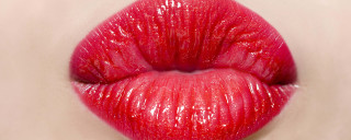 Red lip closeup white background - glossy free wallpaper