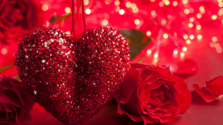 Red heart decoration roses table - decoration free wallpaper