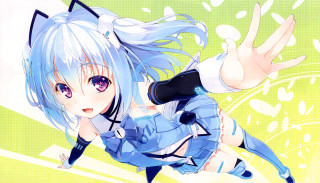 Anime girl blue hair cat 3 - her arm free wallpaper