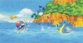Cartoon scene people water octopus - cliff childs free wallpaper
