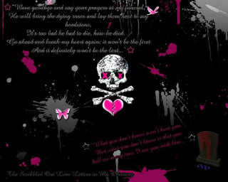 Skull crossbones pink heart poem - punk art free wallpaper
