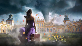 Woman purple dress suitcase building - a suitcase in front free wallpaper