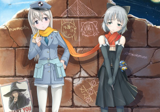 Anime girls wall writing man - serial art free wallpaper for desktop