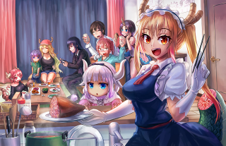 Anime girls table food man - a group of anime girls sitting free wallpaper