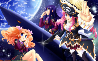 Anime girls space blue planet - a space background free wallpaper
