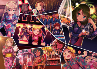 Anime collage fireworks woman wine - a wine glass free wallpaper