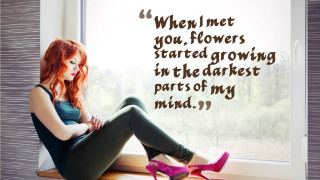 Woman sitting window sill quote - florence engelbach free wallpaper