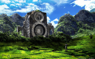 Man standing field giant stone - a field next free wallpaper